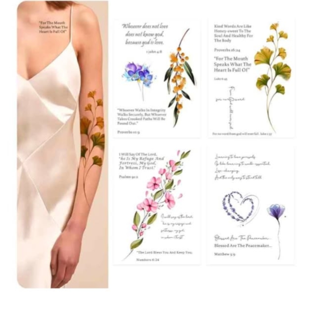New 4 Sheets Of Inspirational Gospel Proverbs Aesthetic Temporary Tattoo Set